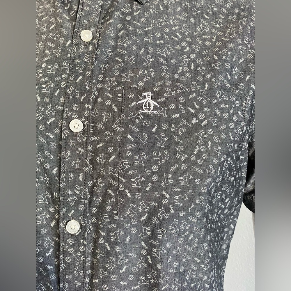 Original Penguin Dark Gray Patterned Button Down … - image 3